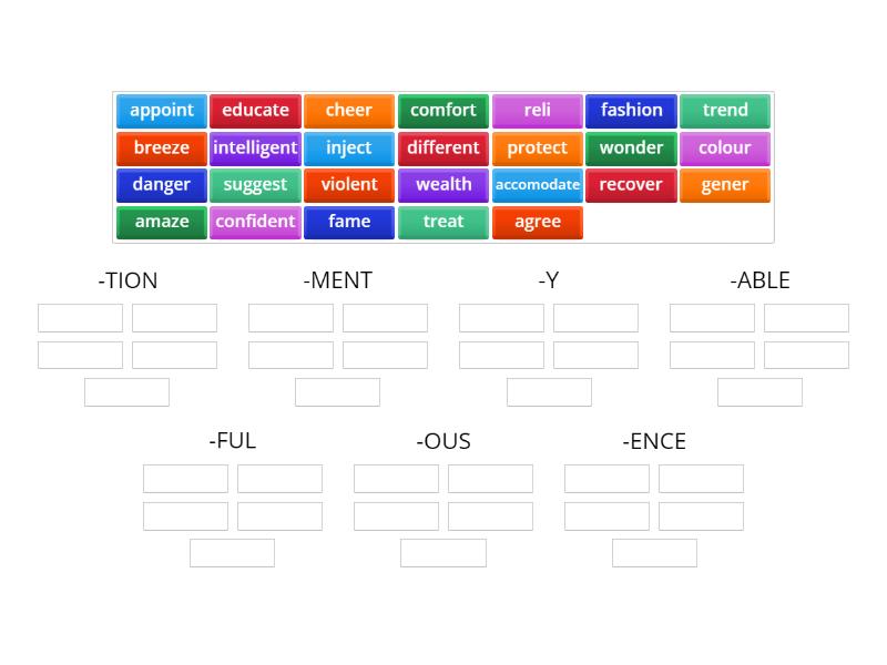 Word formation nouns & adjectives - Group sort