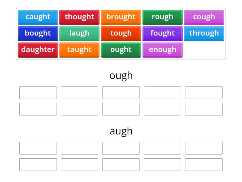 Spelling Words with ough or augh - Group sort