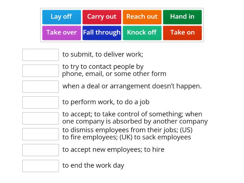 Phrasal Verbs Related To Work Match Up