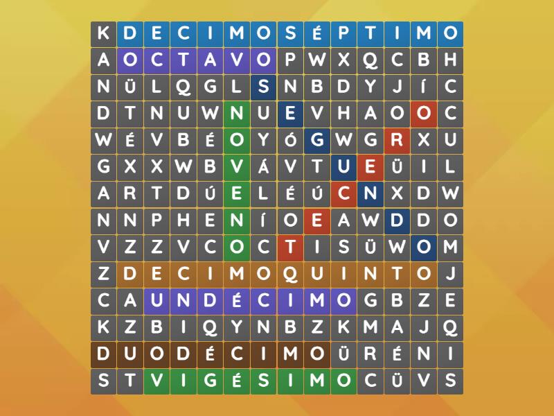 Números ordinales - Sopa de letras
