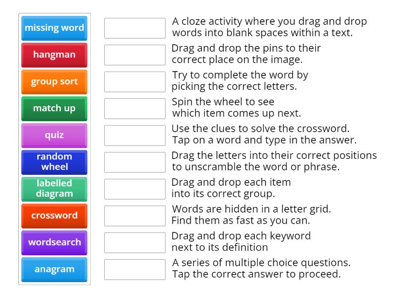 Wordwall Whizz Templates Match Up