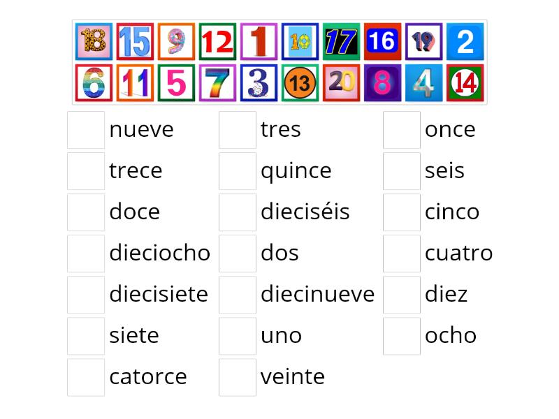 Los numeros 1-20 - Match up