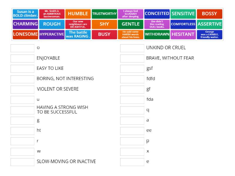 Character traits - Match up
