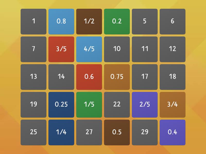 Matching Fractions And Decimals - Matching Pairs