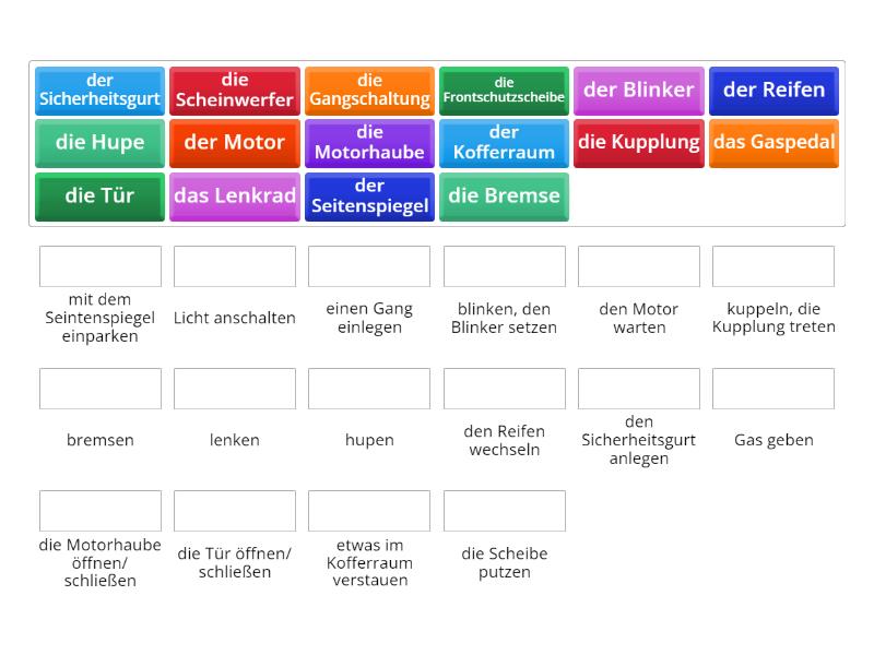 Welche Verben passen zu den Nomen - Match up