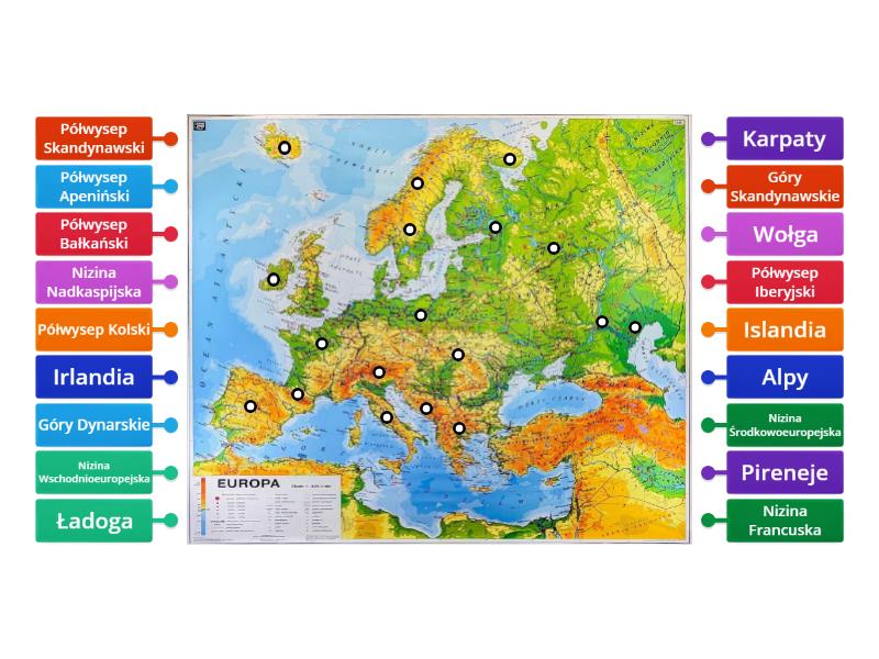 Geografia Kl 6 Mapa Fizyczna Europy Sprawdzian Mapa fizyczna Europy - kl.6 - Labelled diagram