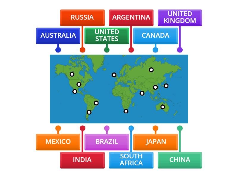 WORLD MAP - Labelled diagram