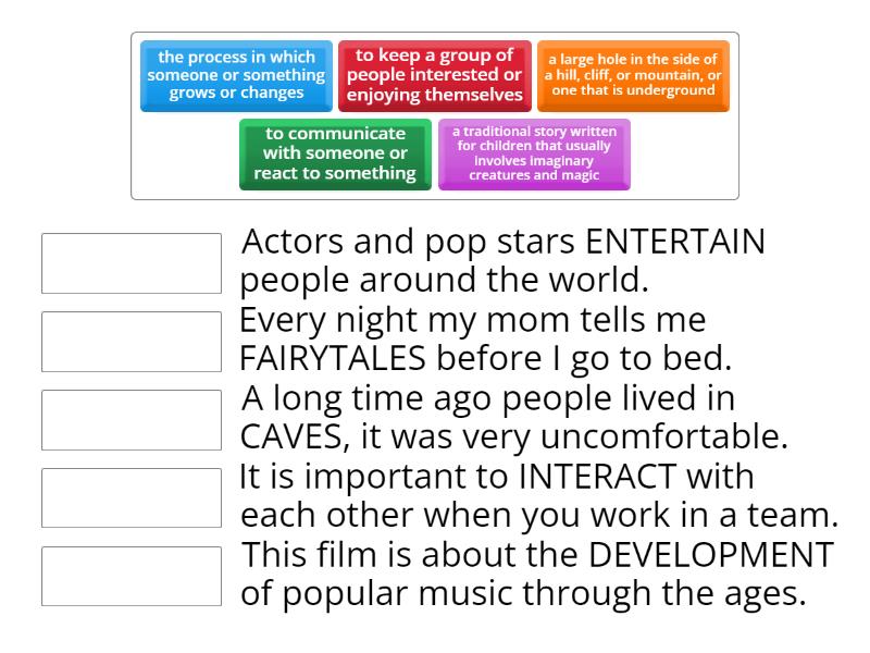 B1 | Match the words in bold with their meanings - Match up