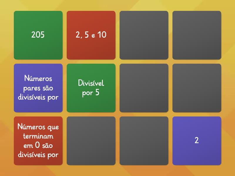 Jogo Da Memória Da Divisibilidade - 6.º Ano. - Combine Os Pares