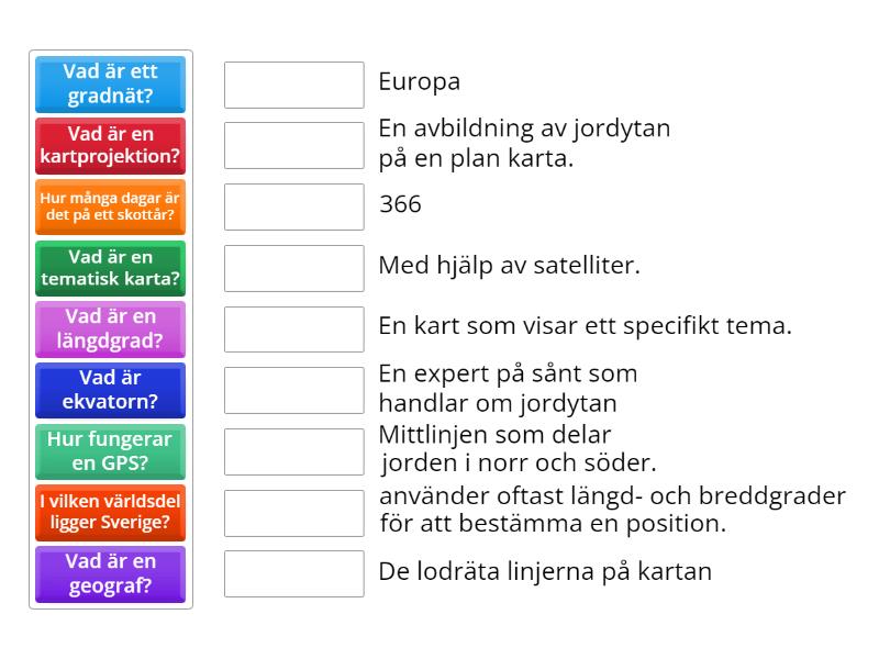 Geografi kartor och jordytan 1 - Match up