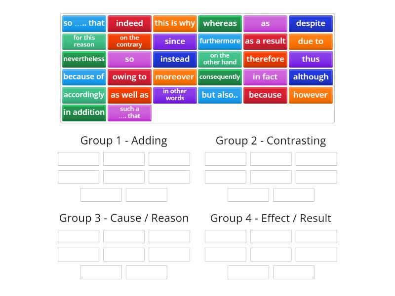 ESOL Conjunctions - Identify Purpose (2023-24) - Group sort