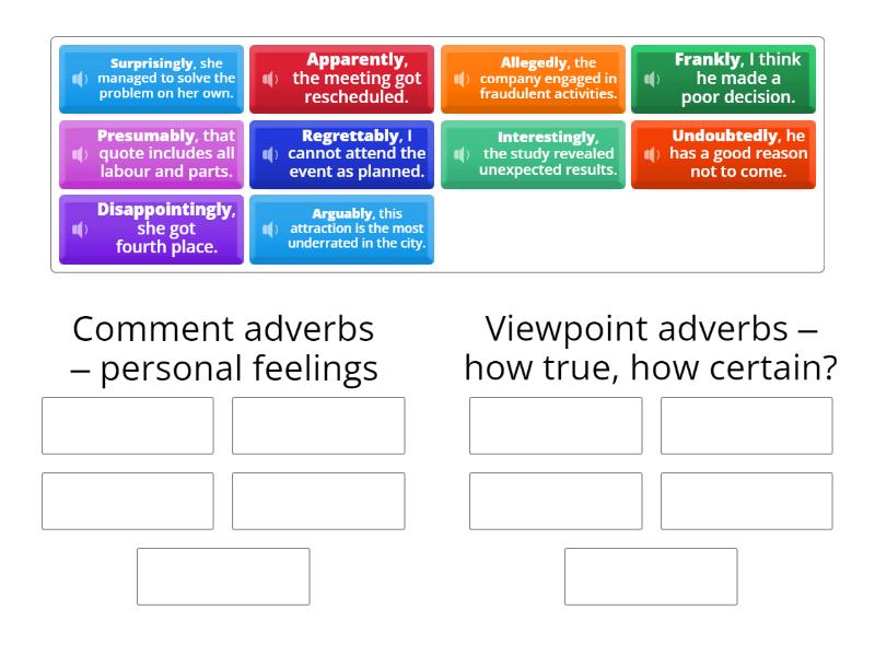 Comment or viewpoint adverbs - Group sort