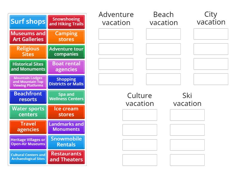 Places in town on vacation - Group sort