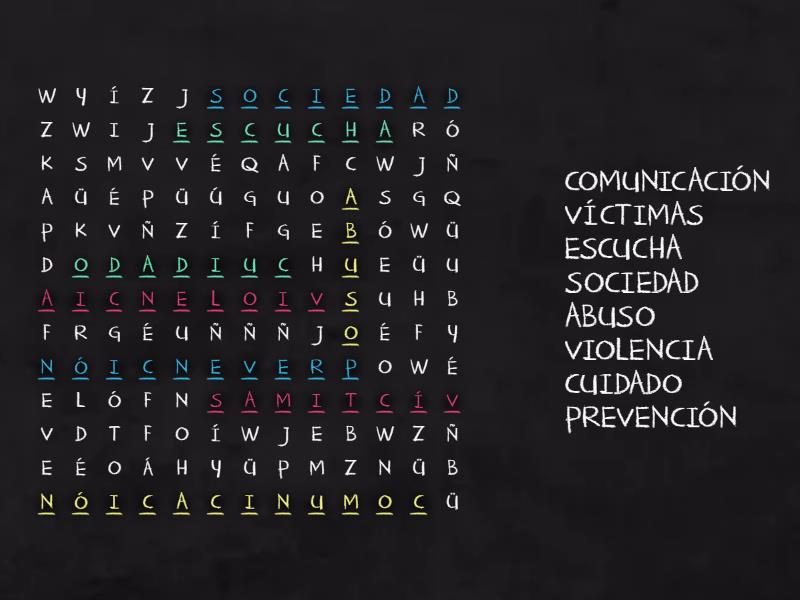 Sopa de letras acerca de la prevención de violencia sexual y trata de ...