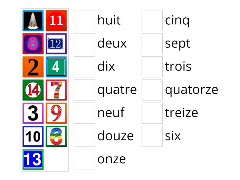 Les nombres en francais 0-14 - Match up