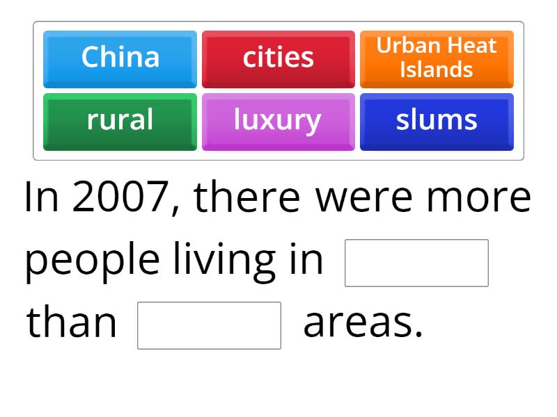 REVISION Urbanisation Complete The Sentence