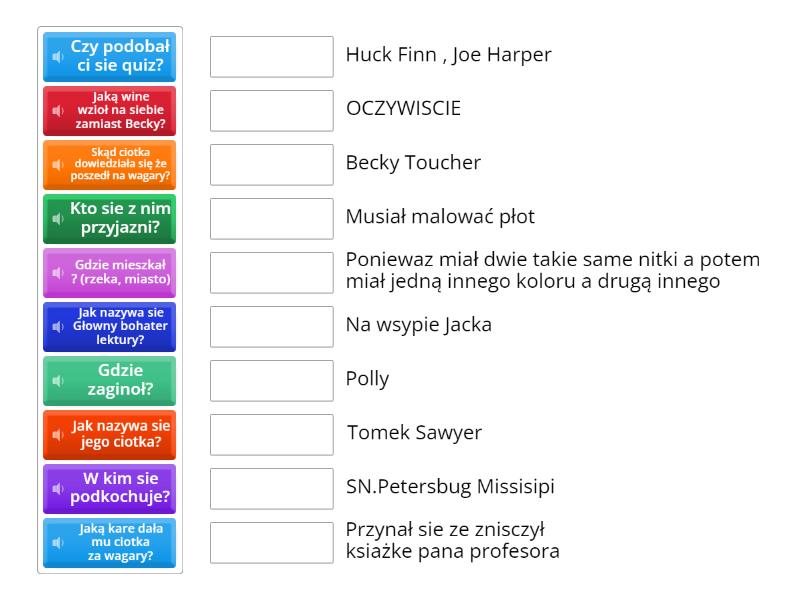 Tomek Sawyer Test Z Lektury Tomek Sawyer test - Match up