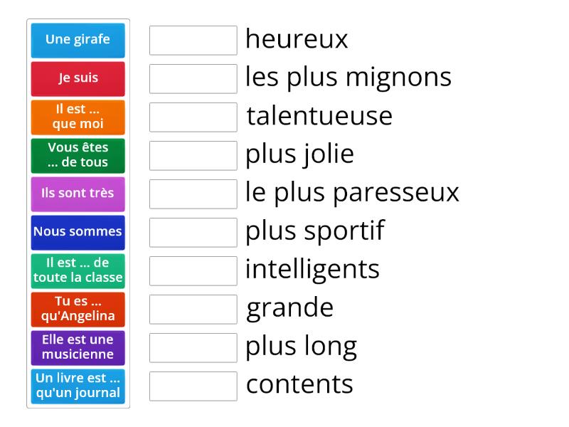 Les Adjectifs Le Comparatif Le Superlatif Match Up