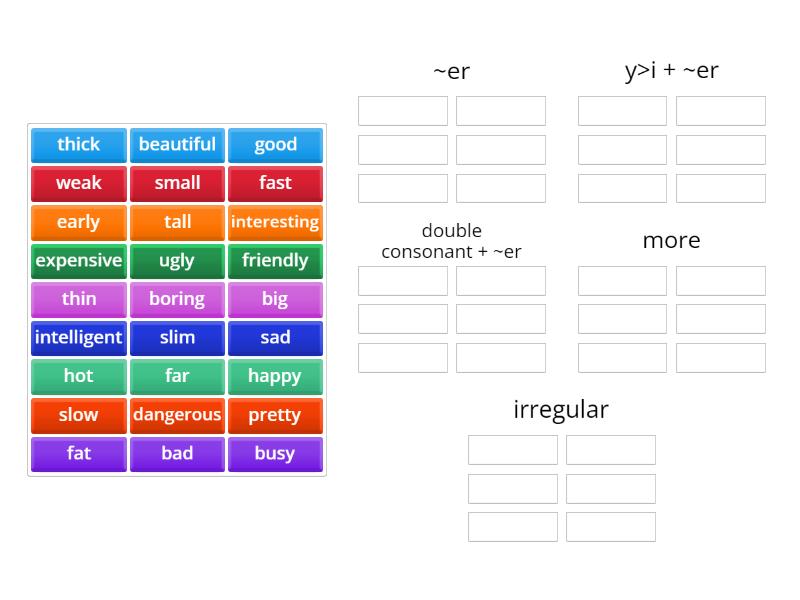 EC A1+ unit 4 comparatives and superlatives - Group sort