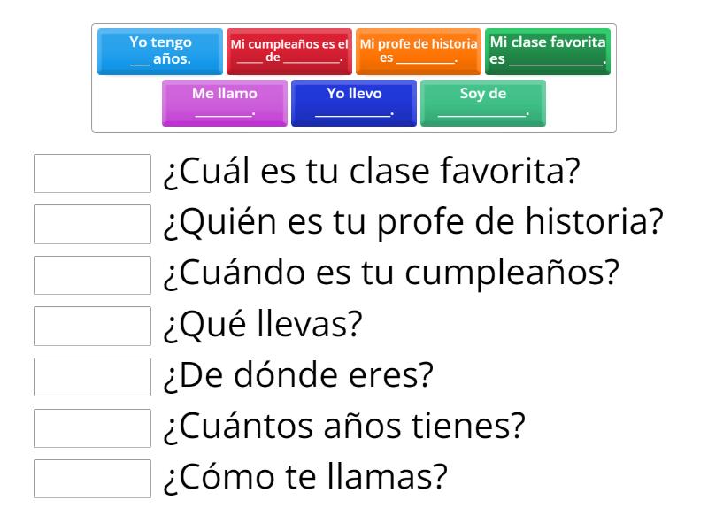 Preguntas y respuestas - Une las parejas