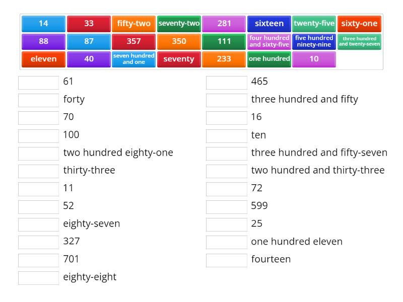 Matching Numbers And Words To 20 Find The Match Wordwall Net