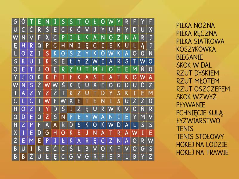 Znajdź dyscypliny sportu :) - Wordsearch