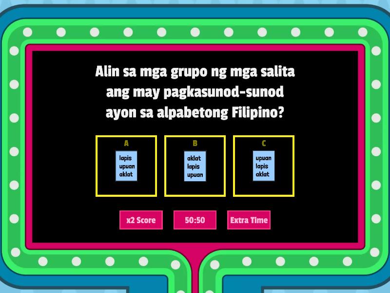 Pagsasaayos Ng Mga Salita Paalpabeto - Gameshow Quiz