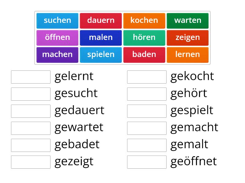 wordwall partizip 2 schwache verben