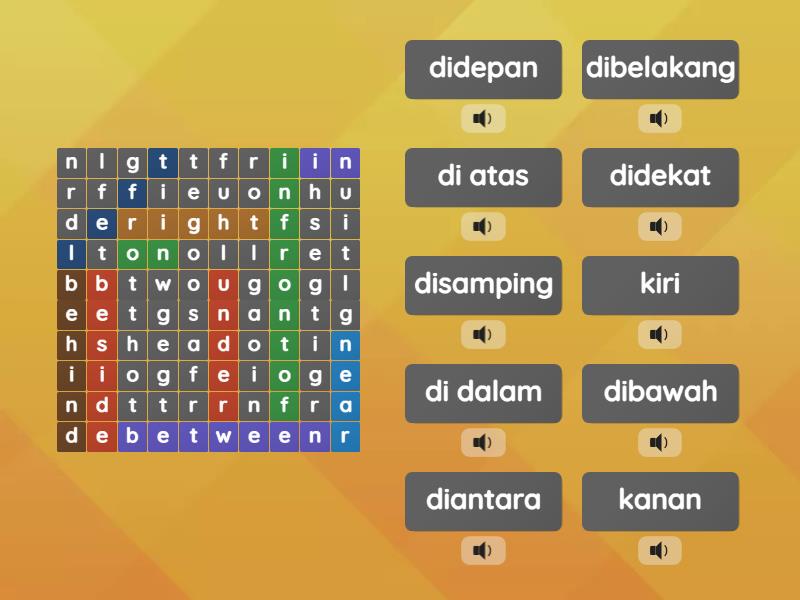 Kosa Kata Posisi Atau Letak Dalam B. Inggris - Wordsearch