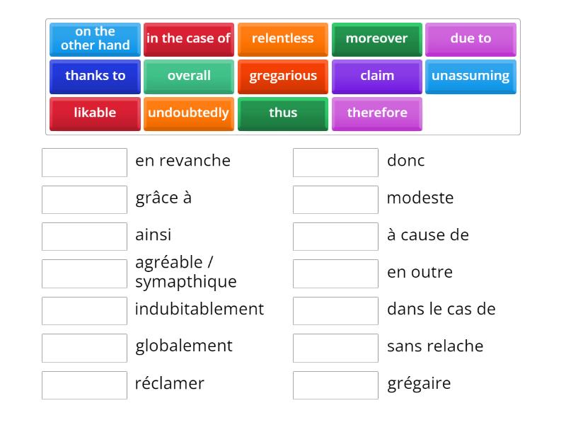 Vocabulaire B2 - Match up