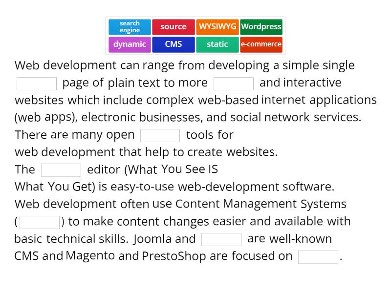Web development - introduction - Complete the sentence
