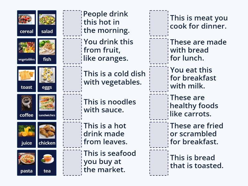 Vocabulary Food Unit 6 Une las parejas