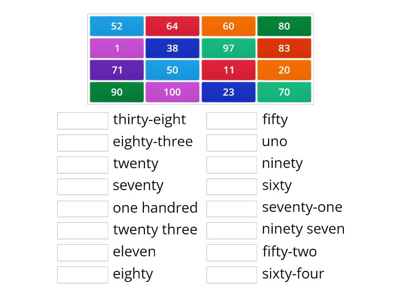 Números en ingles hasta el 100 - Match up