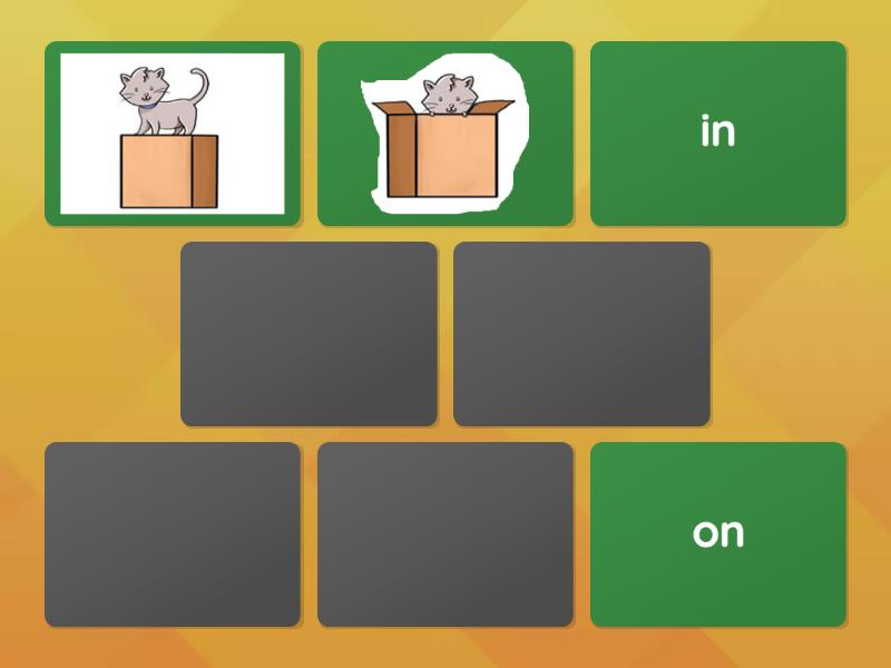 'in', 'on', 'under', 'next to' to talk about positions - Matching pairs