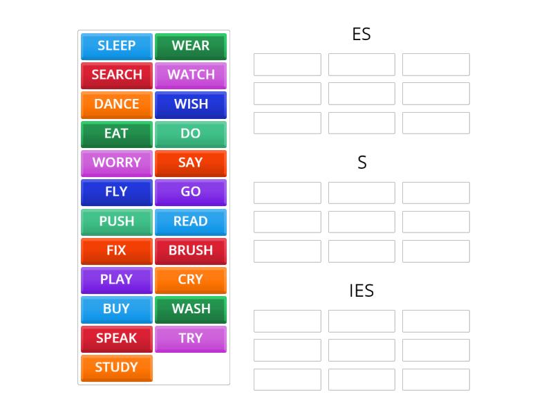 PRESENT SIMPLE VERBS ( third person) - Group sort