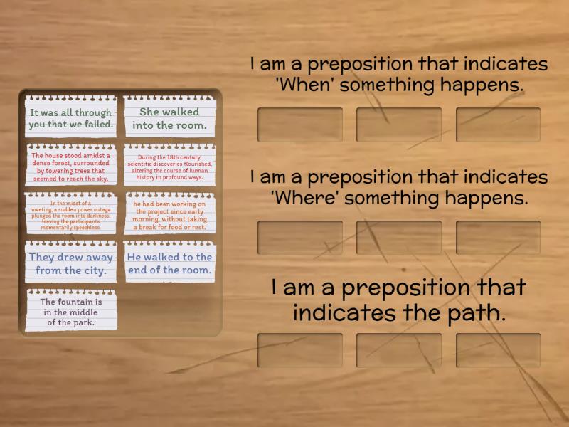 Prepositions and its categories - Group sort