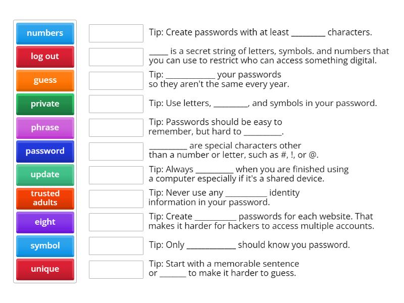 Digital Citizenship: Password Protector - Une las parejas