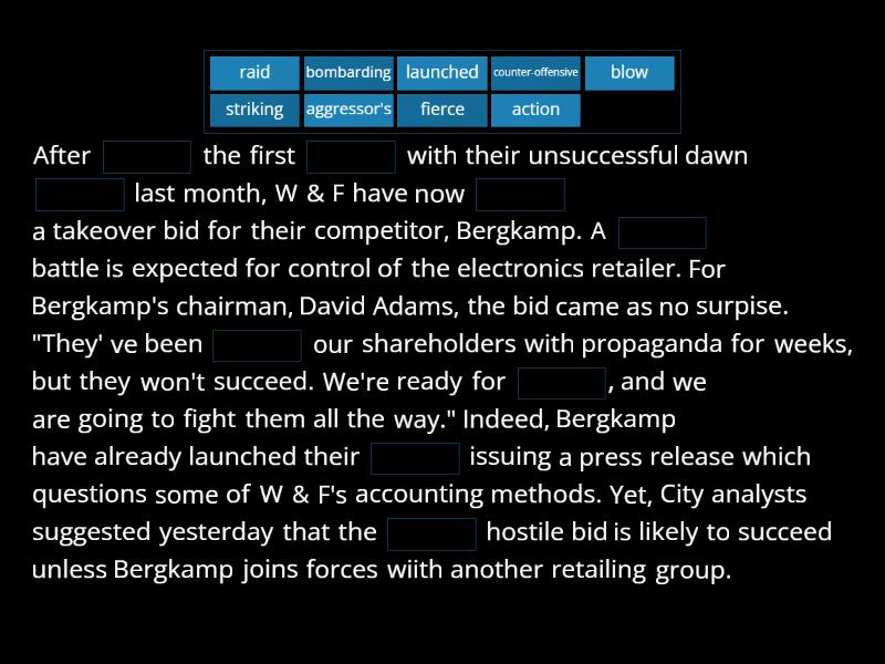 Military Metaphors in Business. WAR Complete the sentence