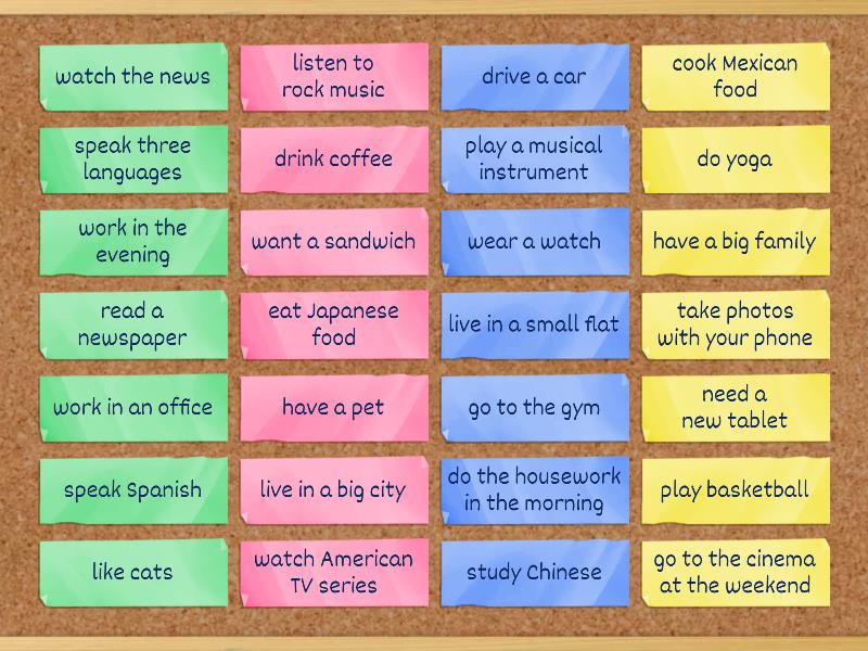 NEF 3a Verb phrases present simple - Flip tiles