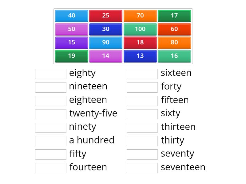 numbers -teen vs -ty - Match up