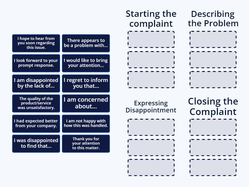 Complaint letter vocabulary Basic - Group sort