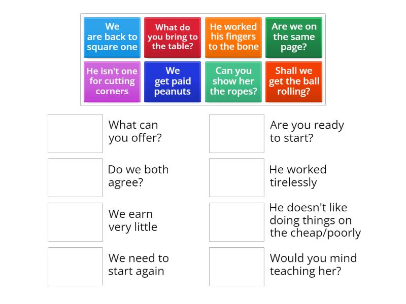 CPE work idioms match - Une las parejas