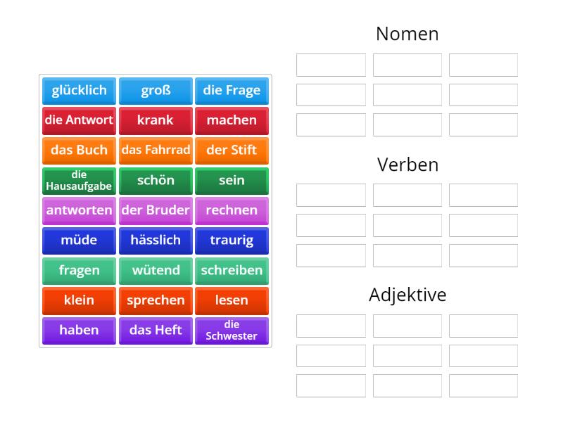 Wortarten Nomen, Verben, Adjektive - Group sort