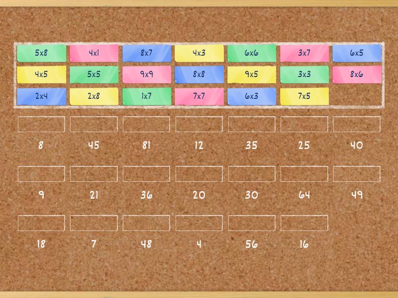 Multiplication table - Match up