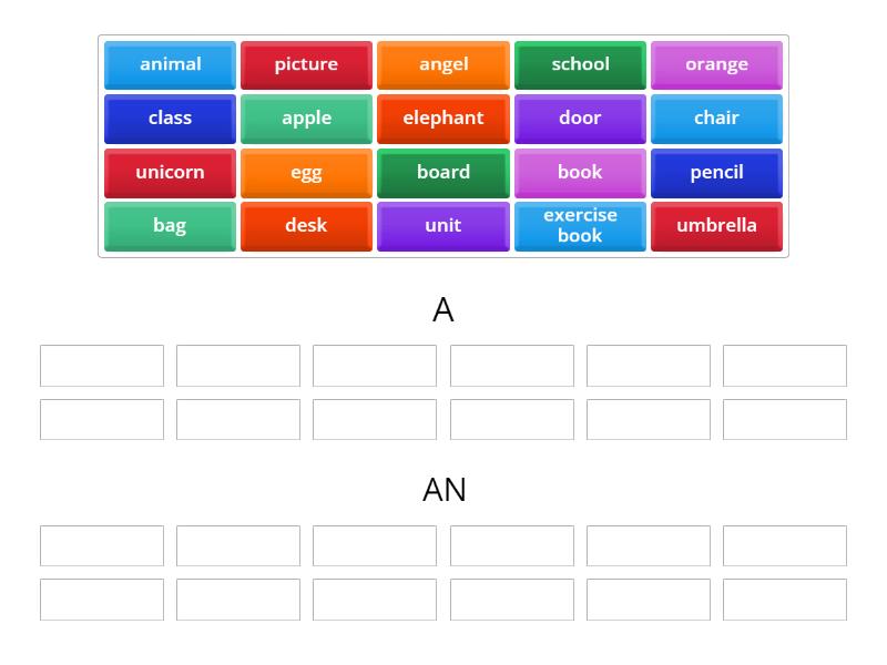 členy A / AN - Group sort