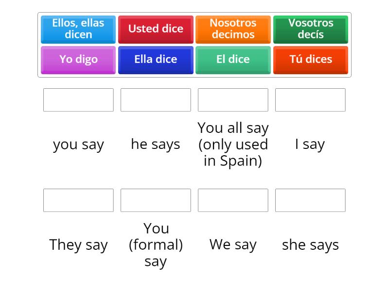 Verbo DECIR/Verb to say, to tell Une las parejas
