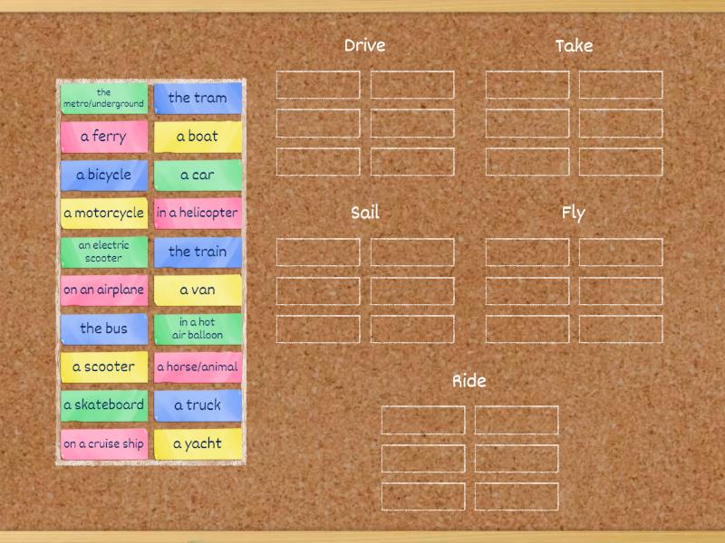 A2/B1. Transportation Verbs - Ordenar por grupo