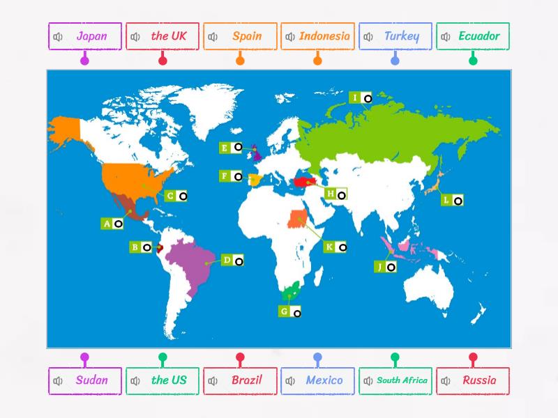 Find the countries. - Labelled diagram