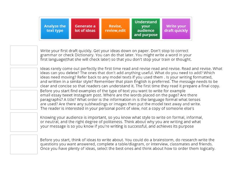 Strategies to improve writing - Match up