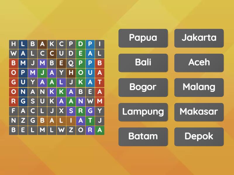 Mencari 10 Nama Kota Di Indonesia Wordsearch